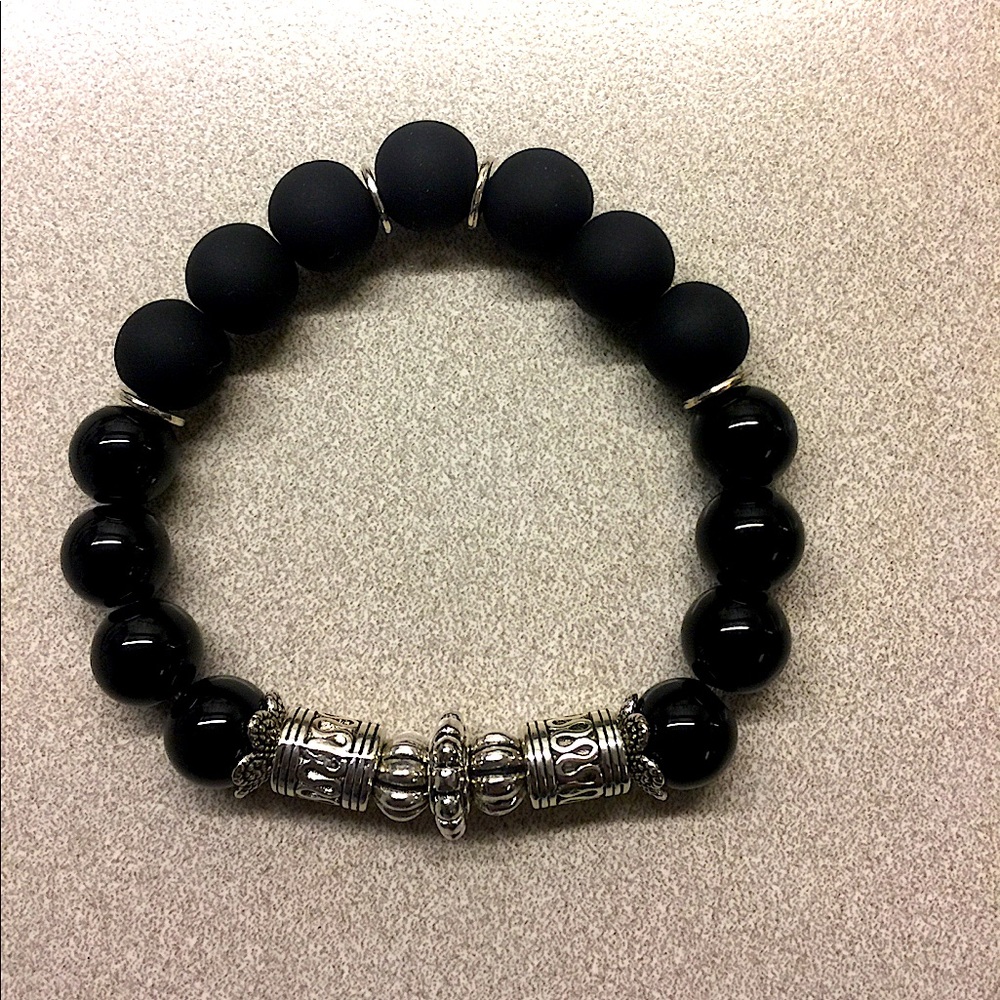 Shiny & Matte Black and Silver Bracelet